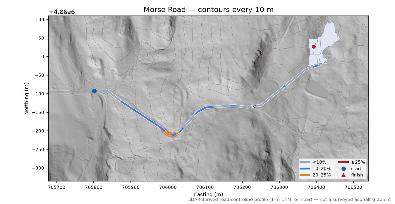 Morse Road LiDAR hillshade map with contours
