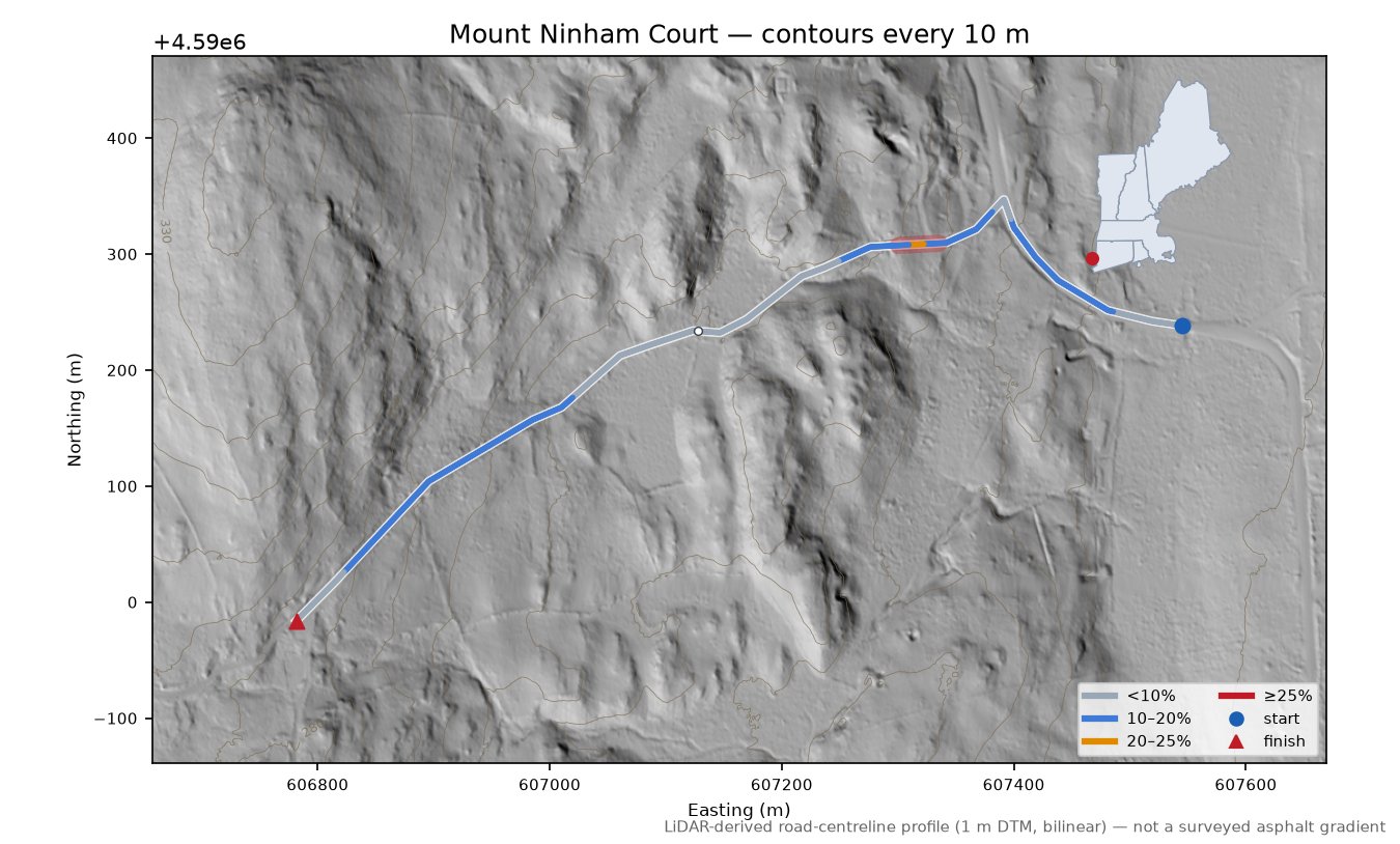 Mount Ninham Court LiDAR hillshade map with contours