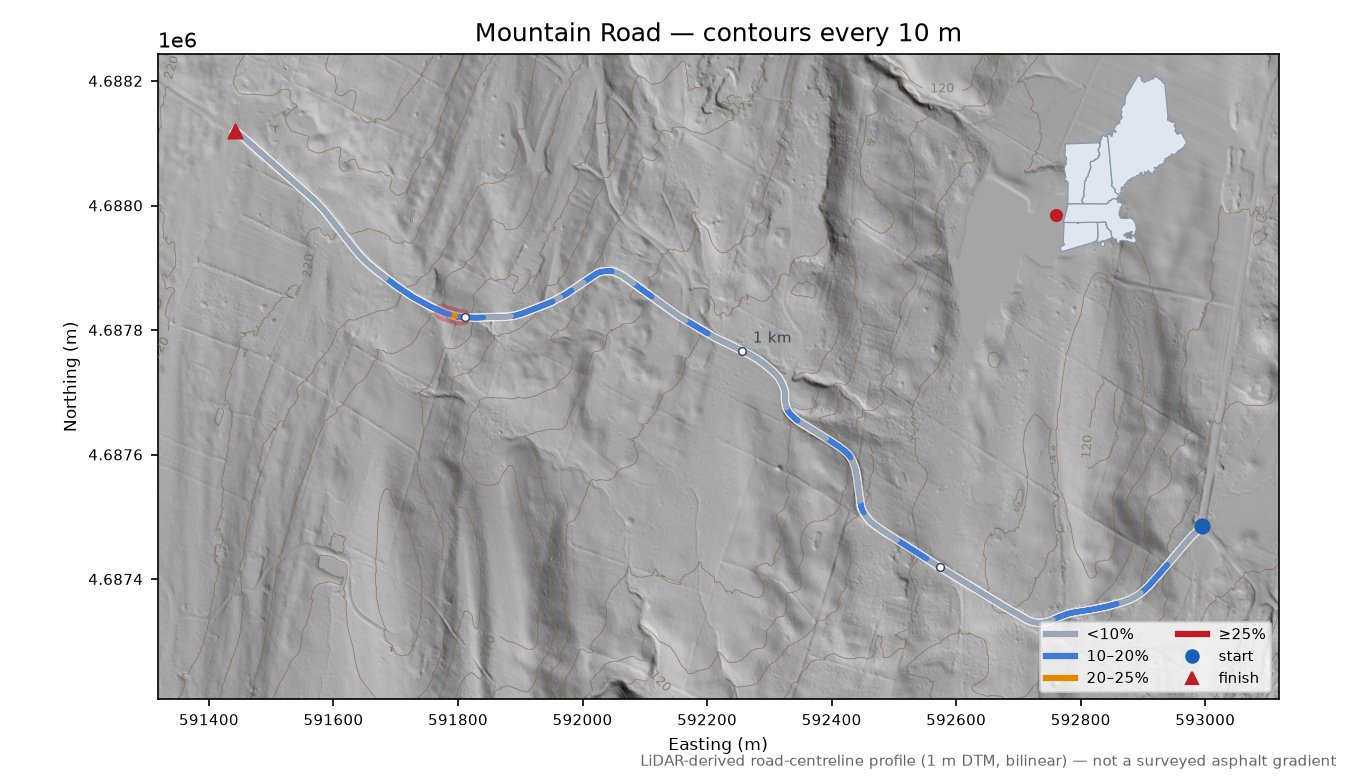 Mountain Road LiDAR hillshade map with contours