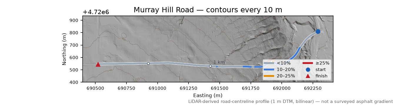Murray Hill Road LiDAR hillshade map with contours