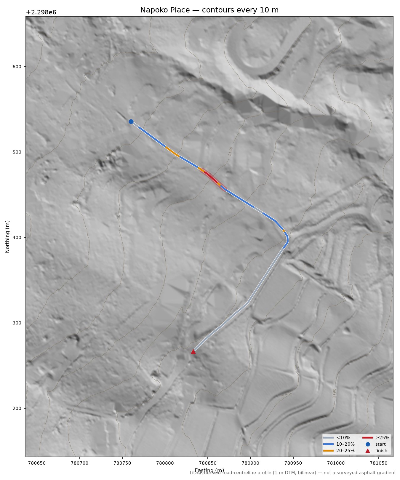 Napoko Place LiDAR hillshade map with contours