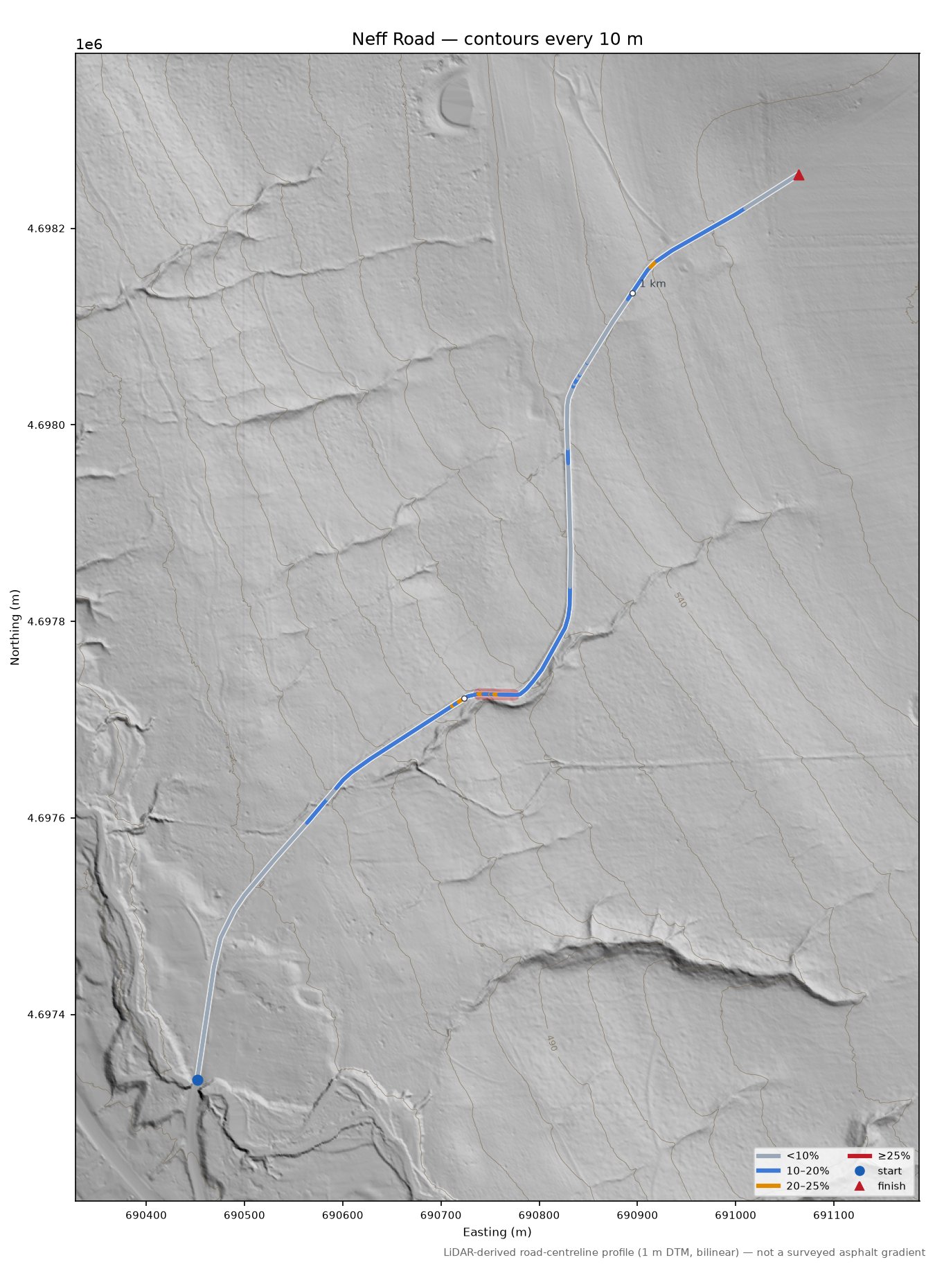 Neff Road LiDAR hillshade map with contours