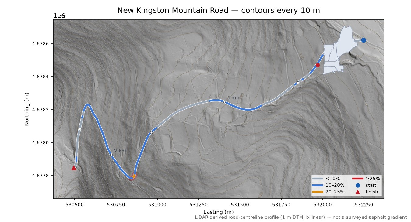 New Kingston Mountain Road LiDAR hillshade map with contours
