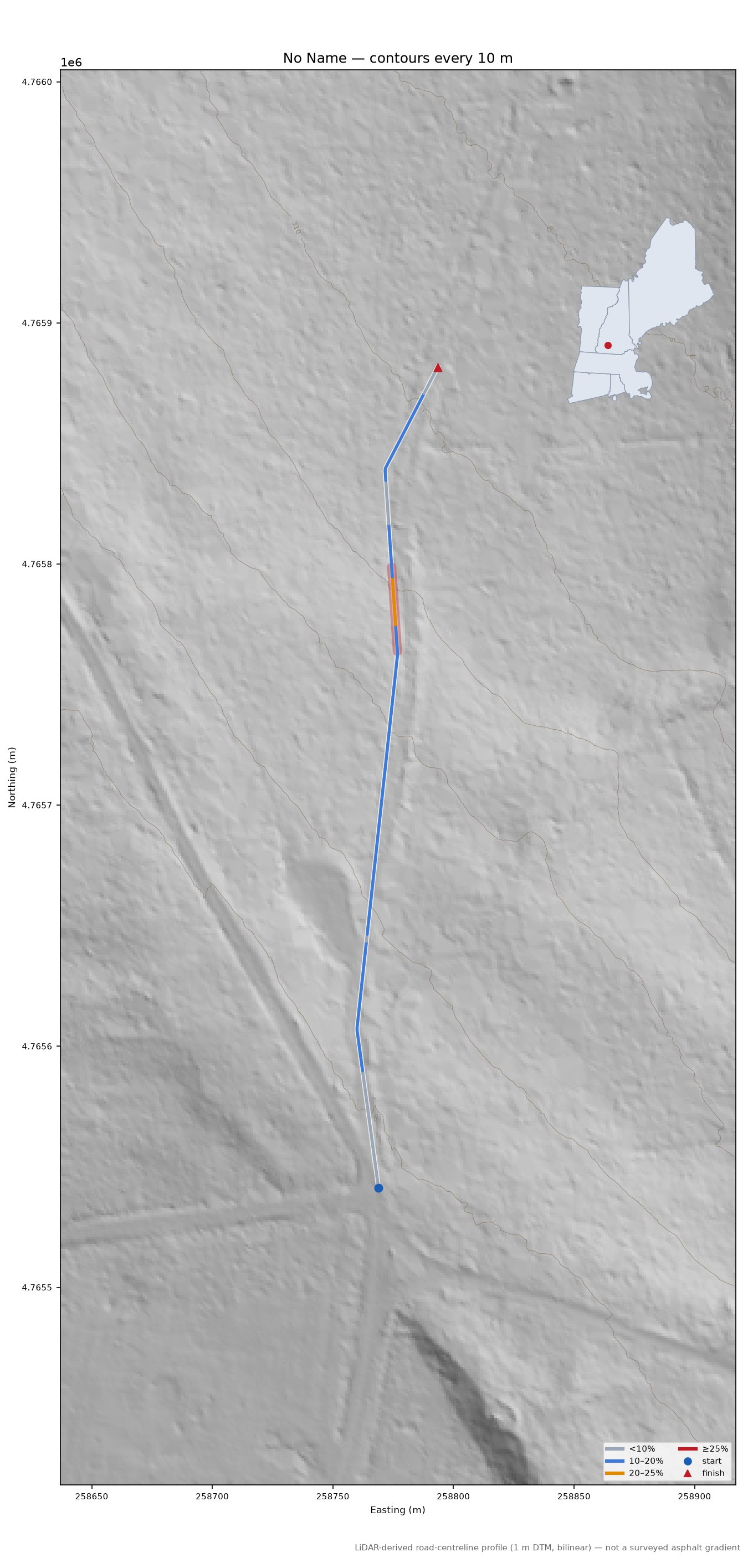 No Name LiDAR hillshade map with contours