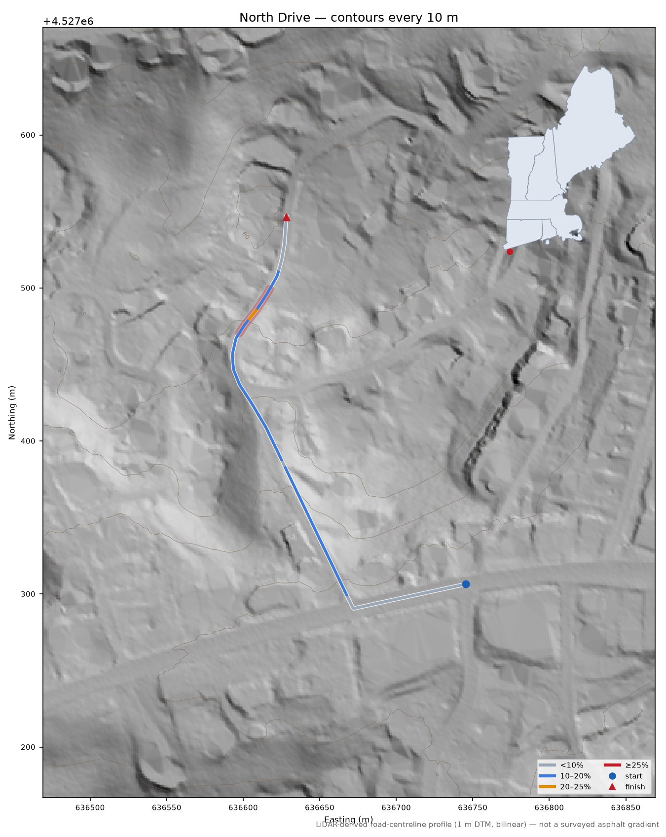 North Drive LiDAR hillshade map with contours