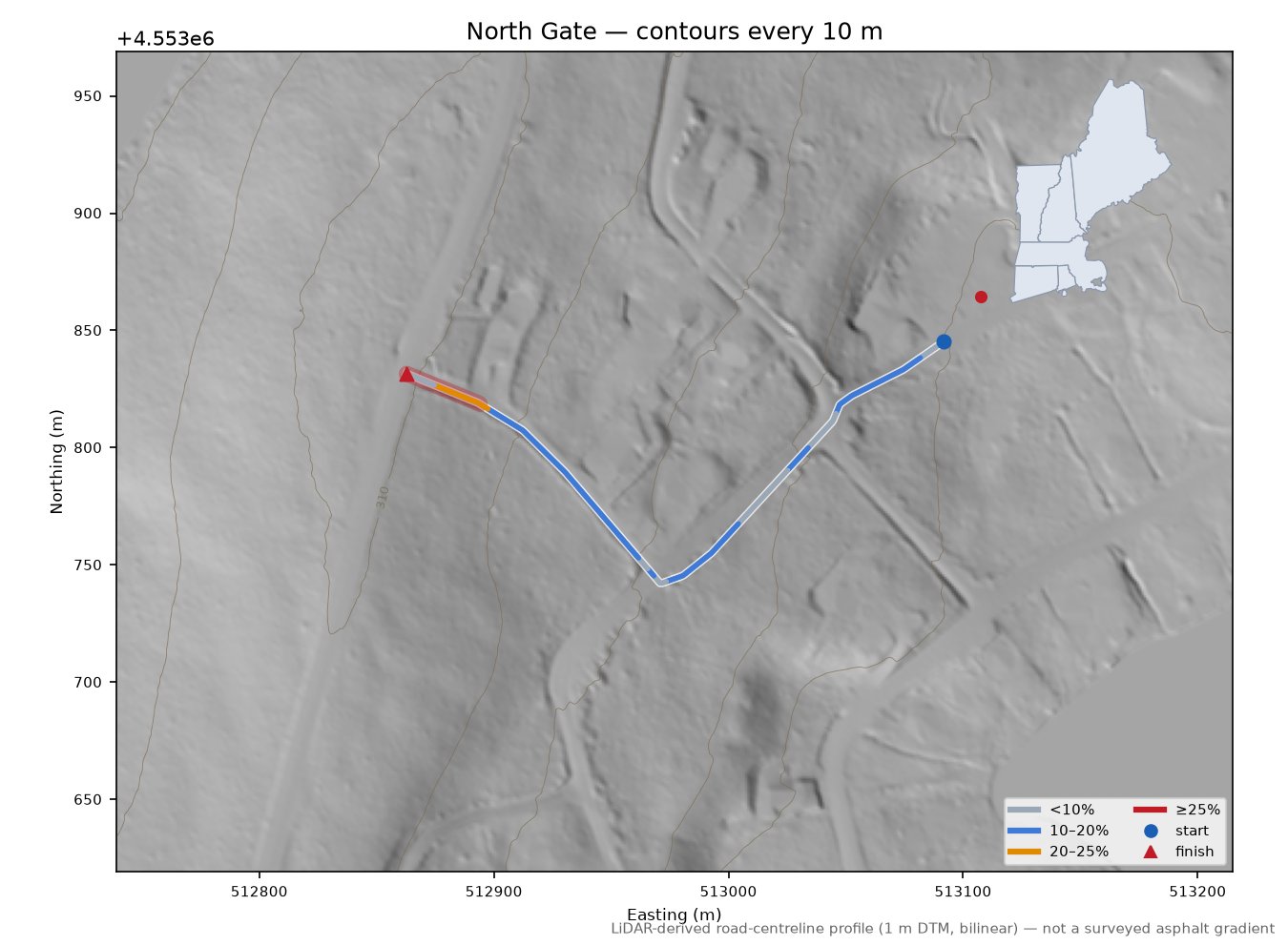 North Gate LiDAR hillshade map with contours