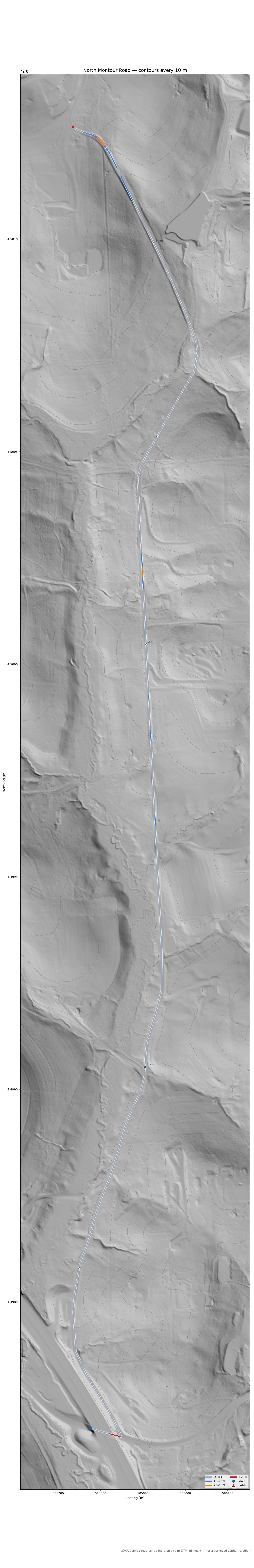 North Montour Road LiDAR hillshade map with contours