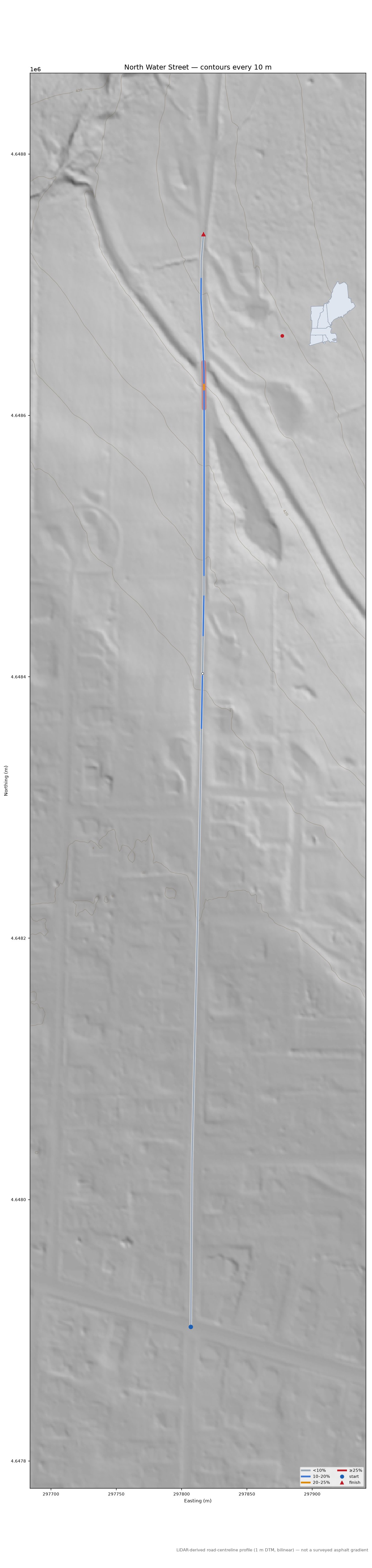 North Water Street LiDAR hillshade map with contours