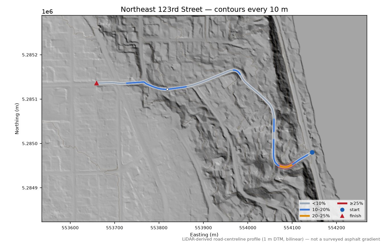 Lakeside Place Northeast LiDAR hillshade map with contours