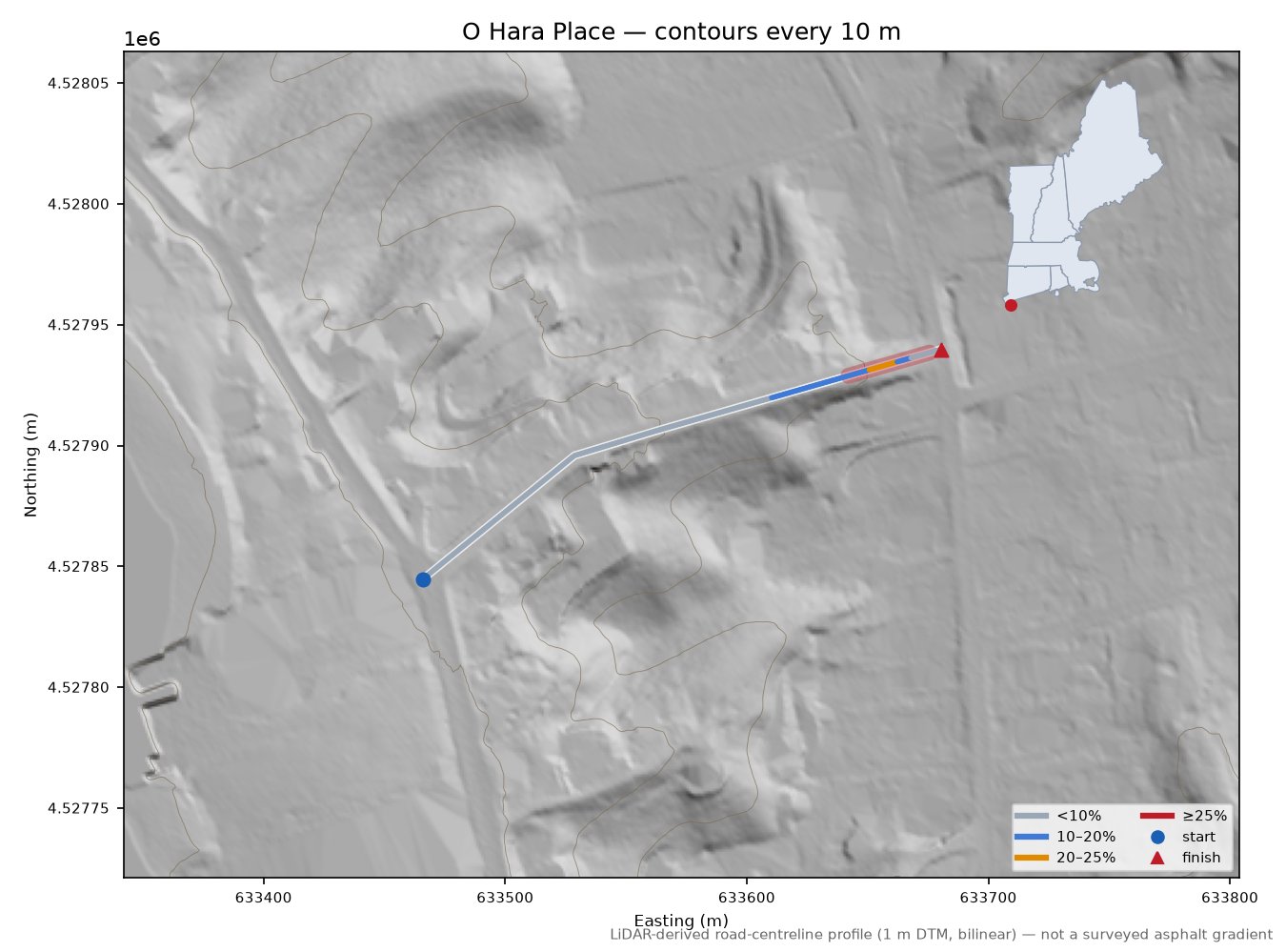 O Hara Place LiDAR hillshade map with contours