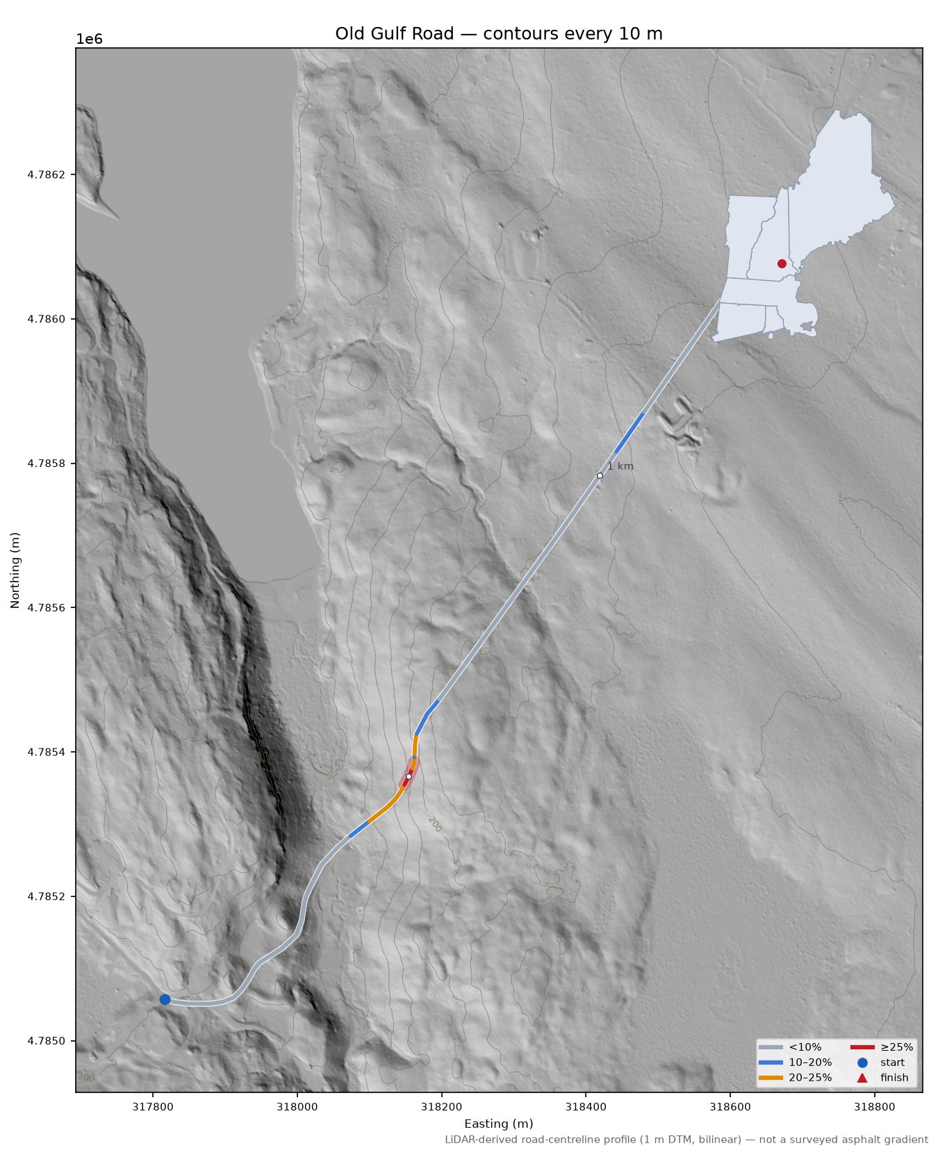 Old Gulf Road LiDAR hillshade map with contours
