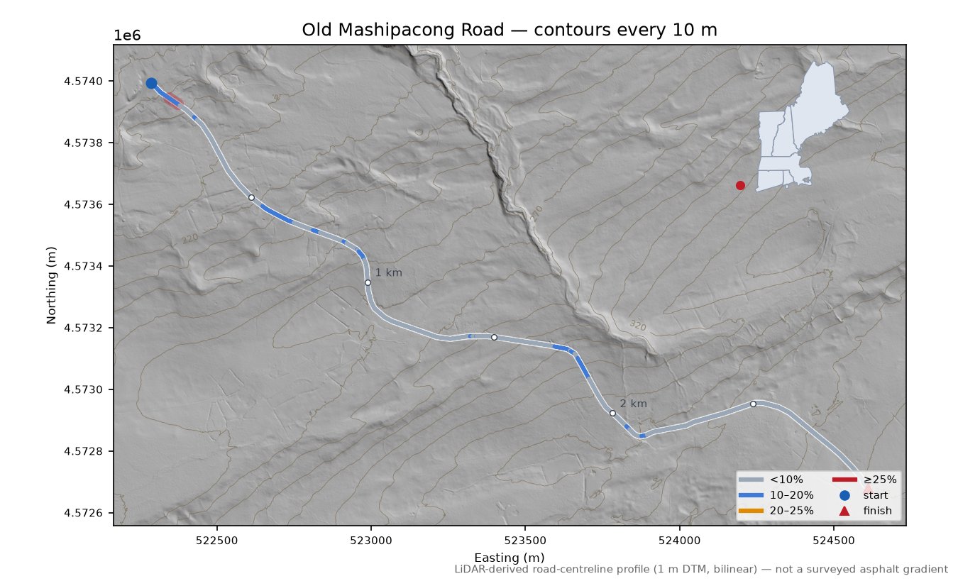 Old Mashipacong Road LiDAR hillshade map with contours