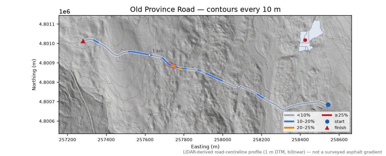 Old Province Road LiDAR hillshade map with contours