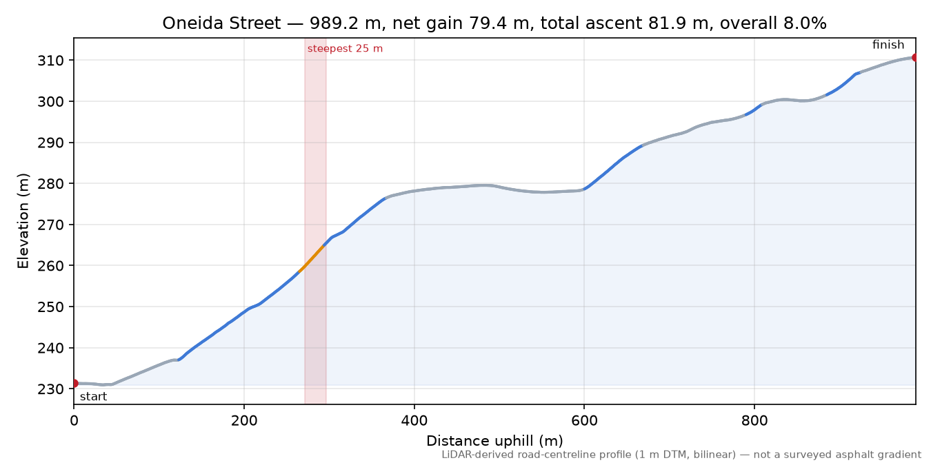 Oneida Street elevation profile