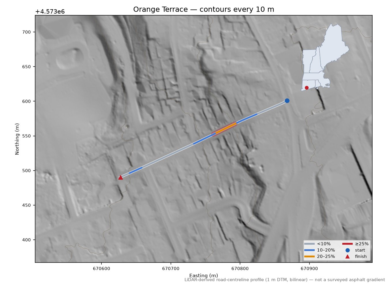Orange Terrace LiDAR hillshade map with contours