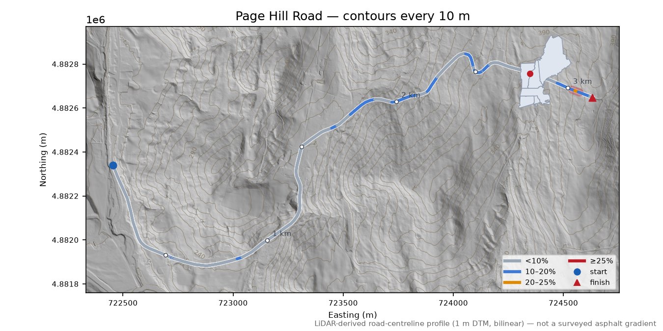 Page Hill Road LiDAR hillshade map with contours