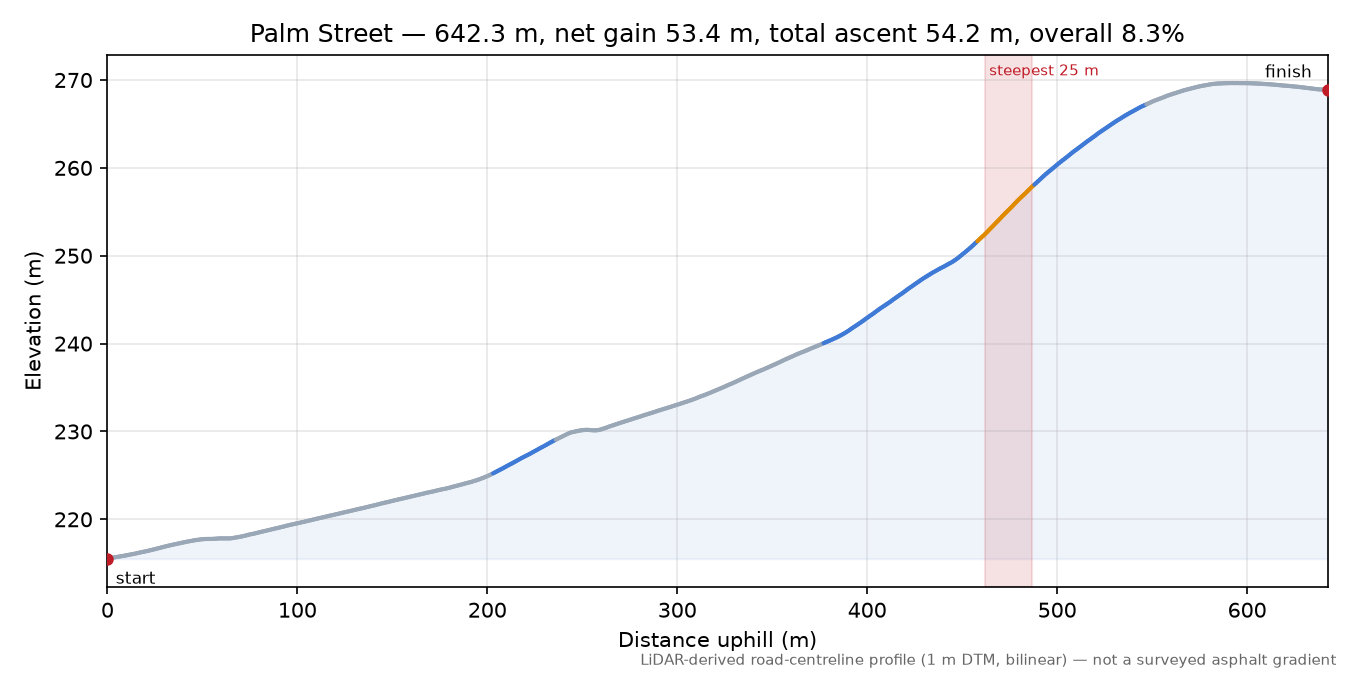 Palm Street elevation profile