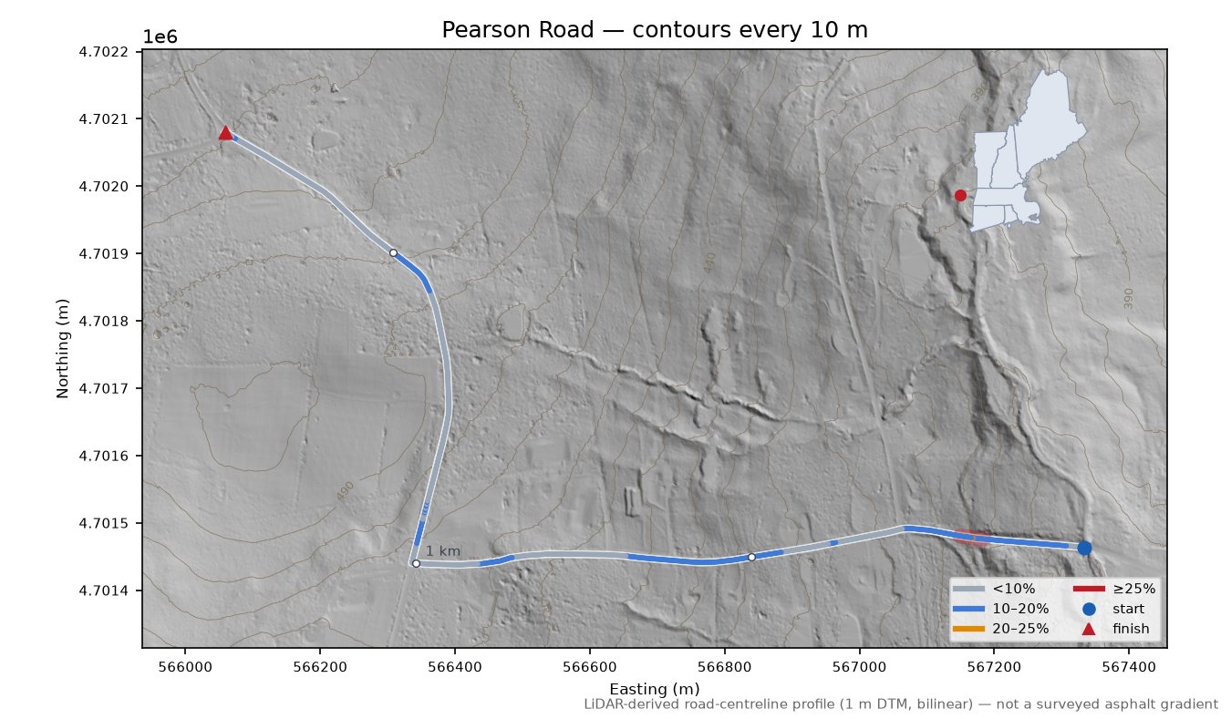 Pearson Road LiDAR hillshade map with contours