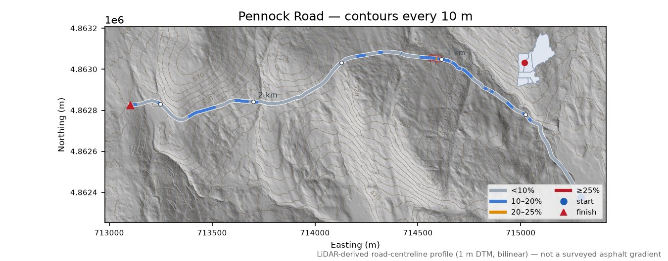 Pennock Road LiDAR hillshade map with contours