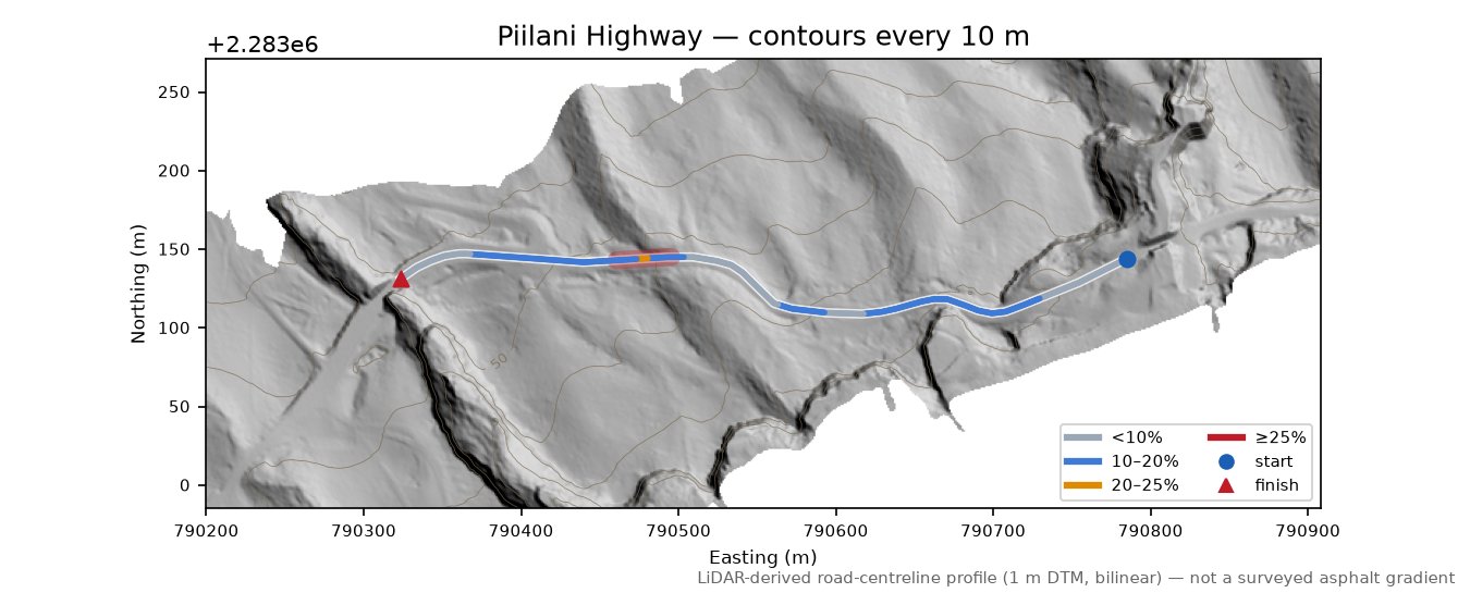 Piilani Highway LiDAR hillshade map with contours