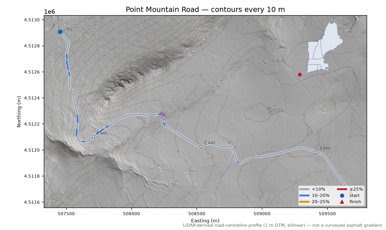 Point Mountain Road LiDAR hillshade map with contours