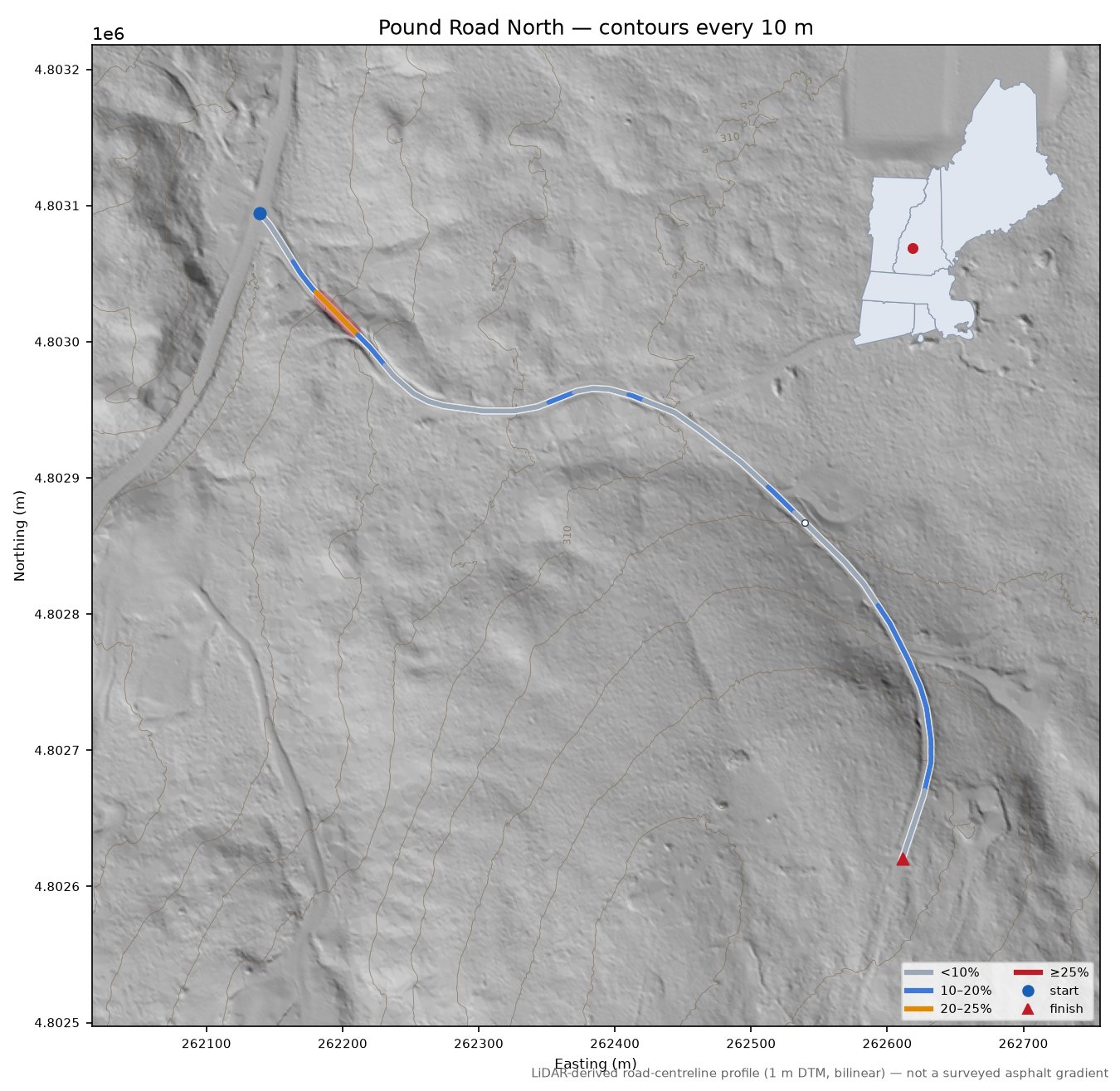 Pound Road North LiDAR hillshade map with contours