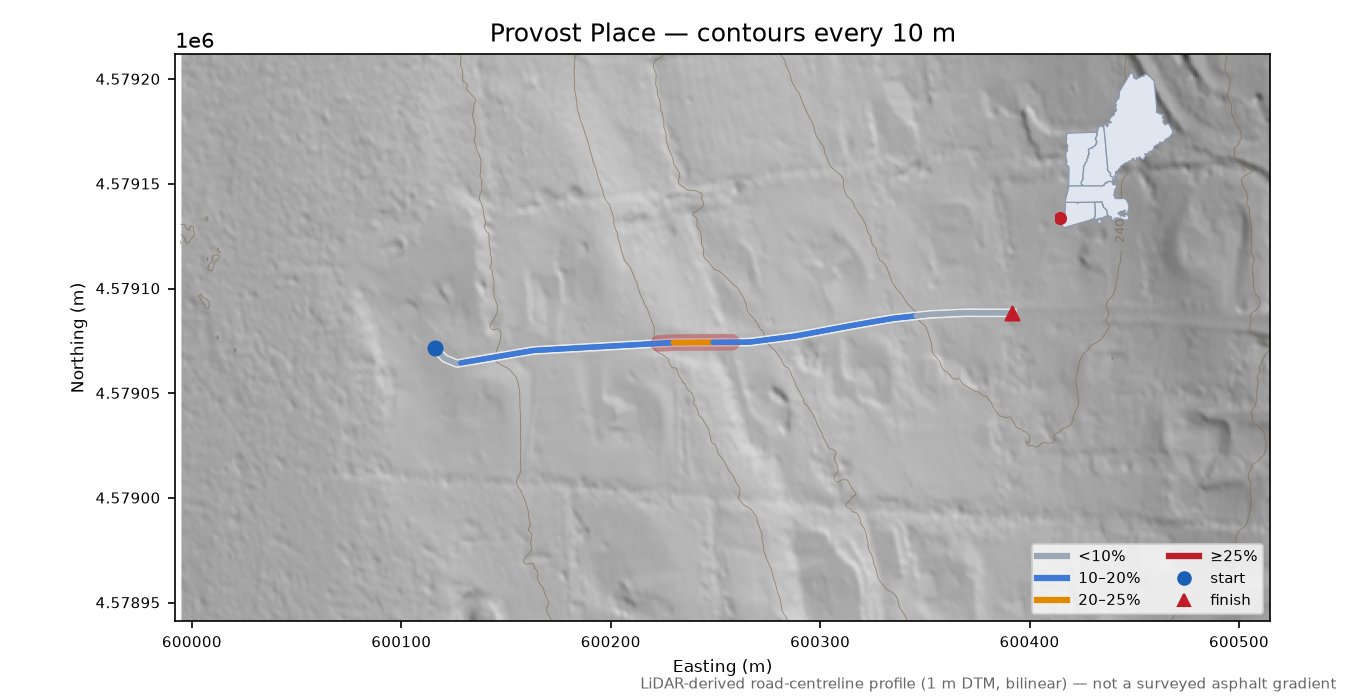 Provost Place LiDAR hillshade map with contours