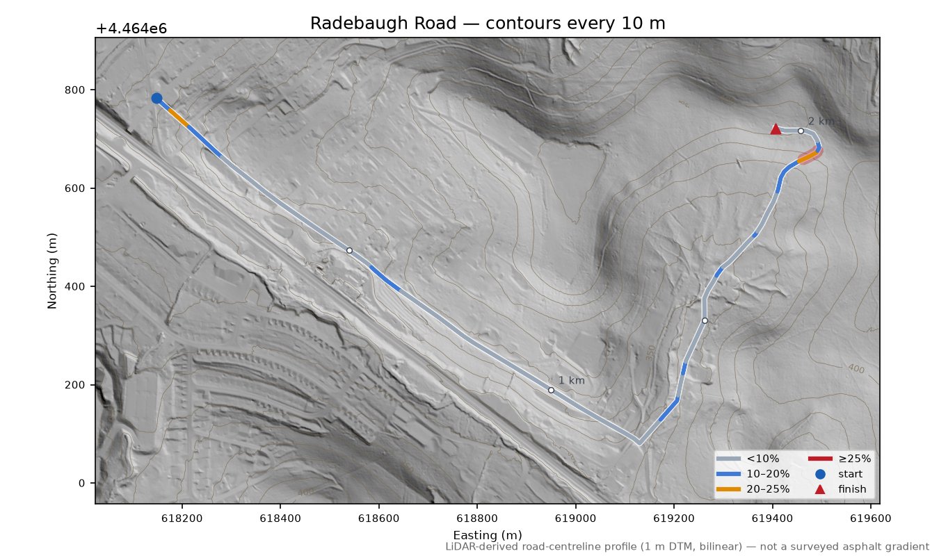 Radebaugh Road LiDAR hillshade map with contours