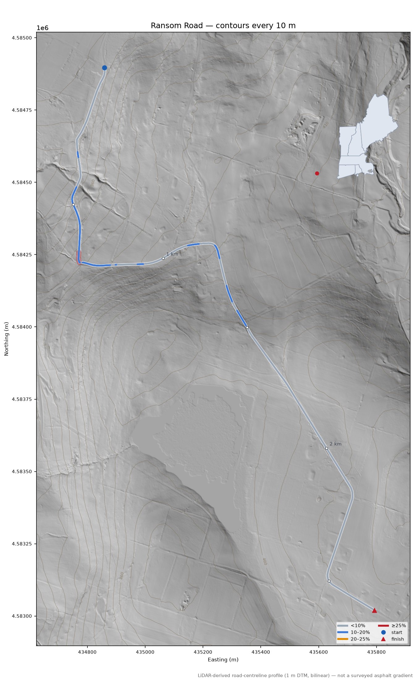 Ransom Road LiDAR hillshade map with contours