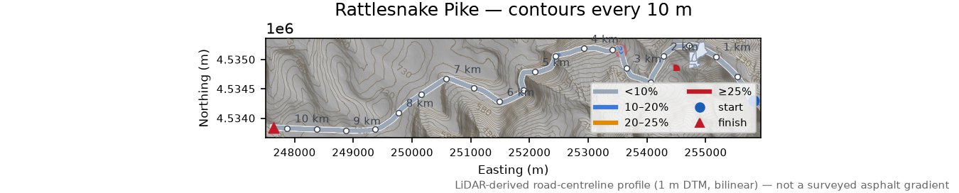 Rattlesnake Pike LiDAR hillshade map with contours