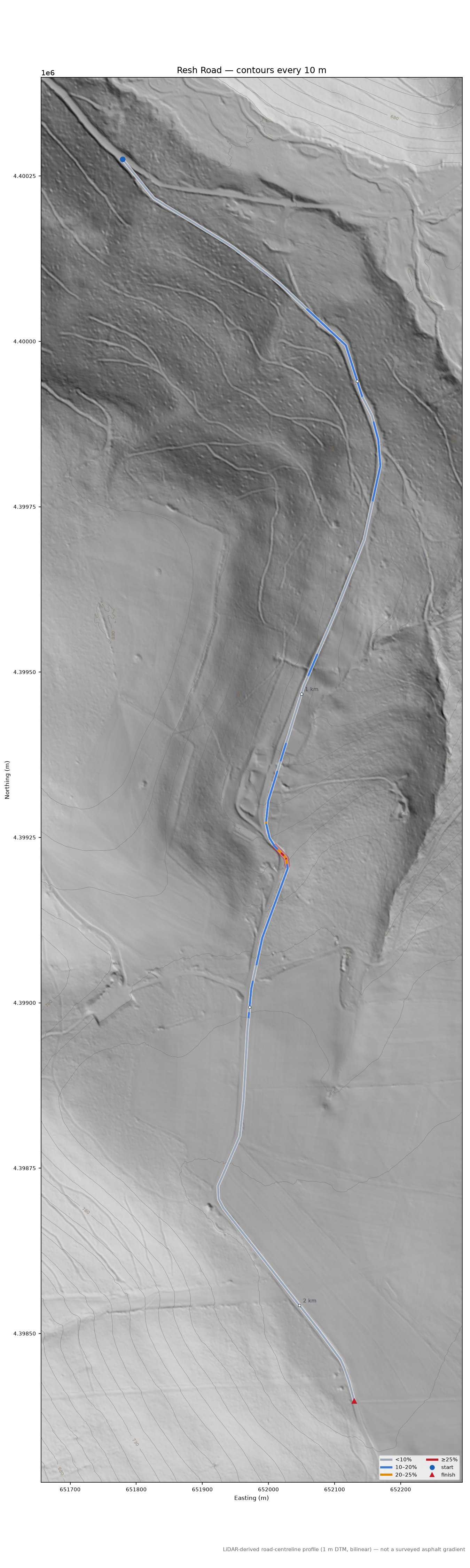 Resh Road LiDAR hillshade map with contours
