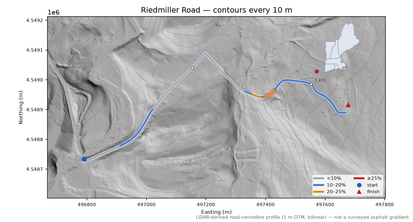 Riedmiller Road LiDAR hillshade map with contours