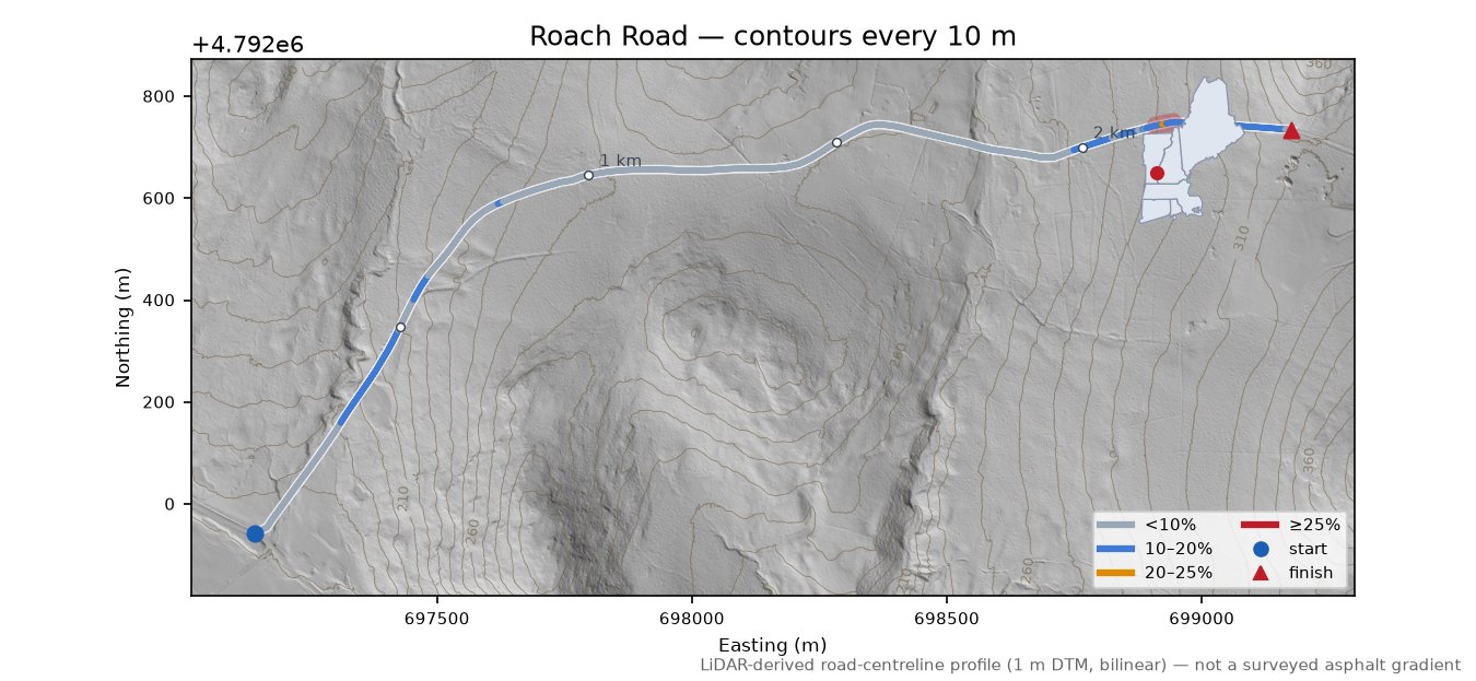 Roach Road LiDAR hillshade map with contours