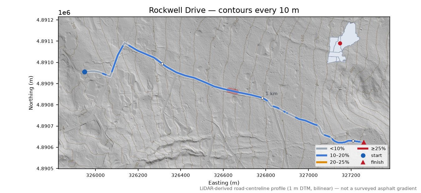 Rockwell Drive LiDAR hillshade map with contours