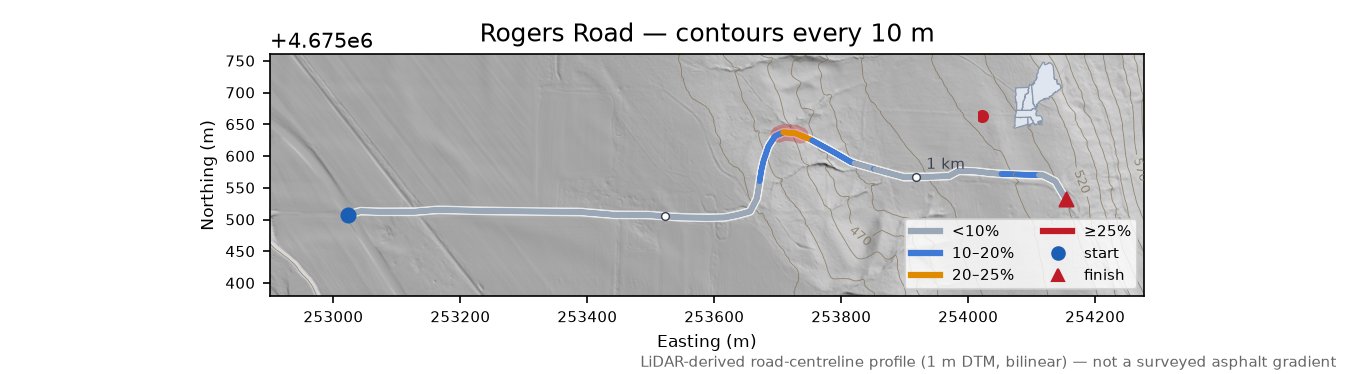 Rogers Road LiDAR hillshade map with contours