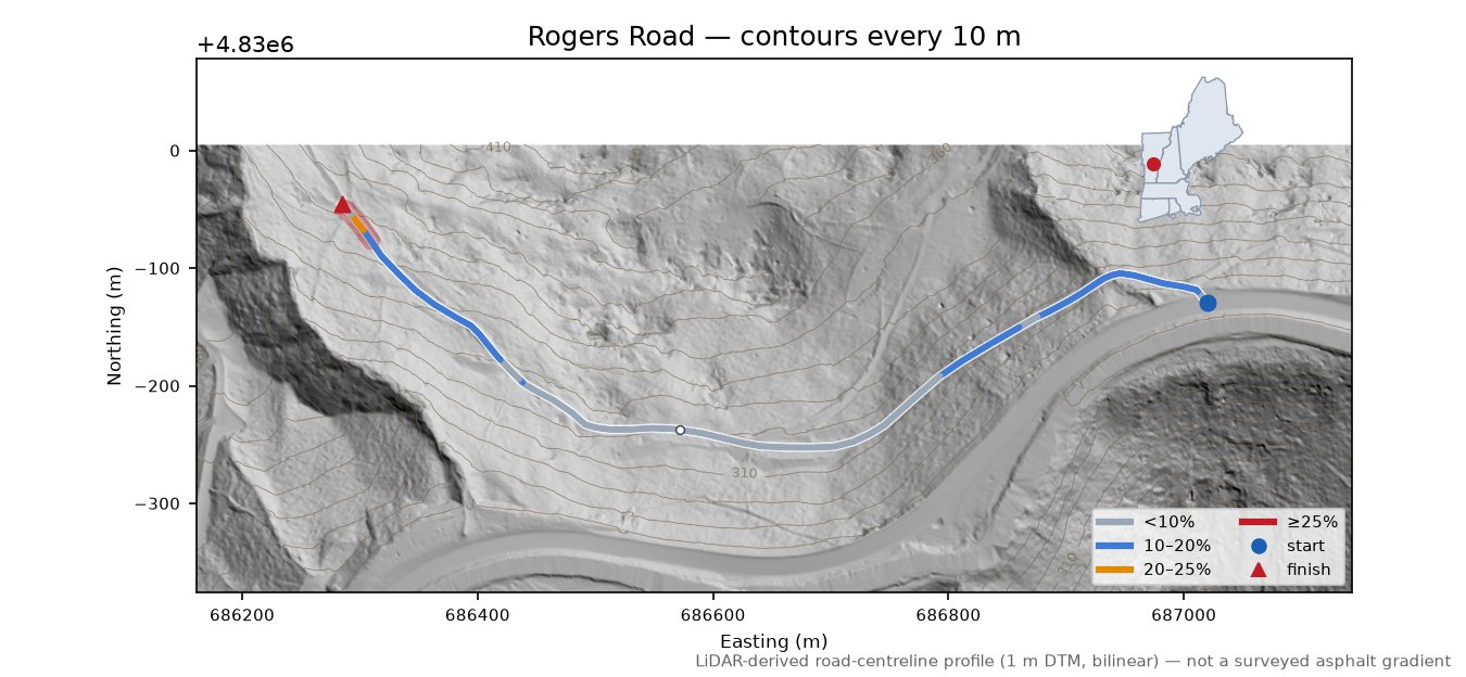 Rogers Road LiDAR hillshade map with contours