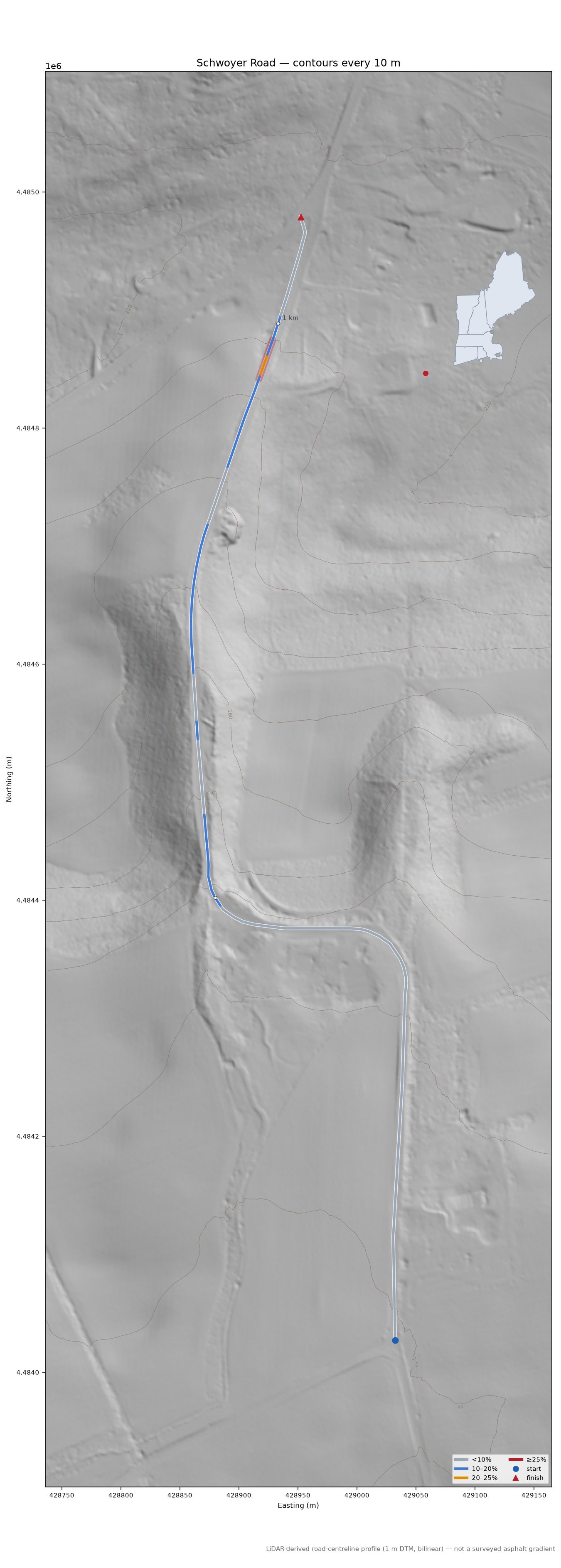 Schwoyer Road LiDAR hillshade map with contours
