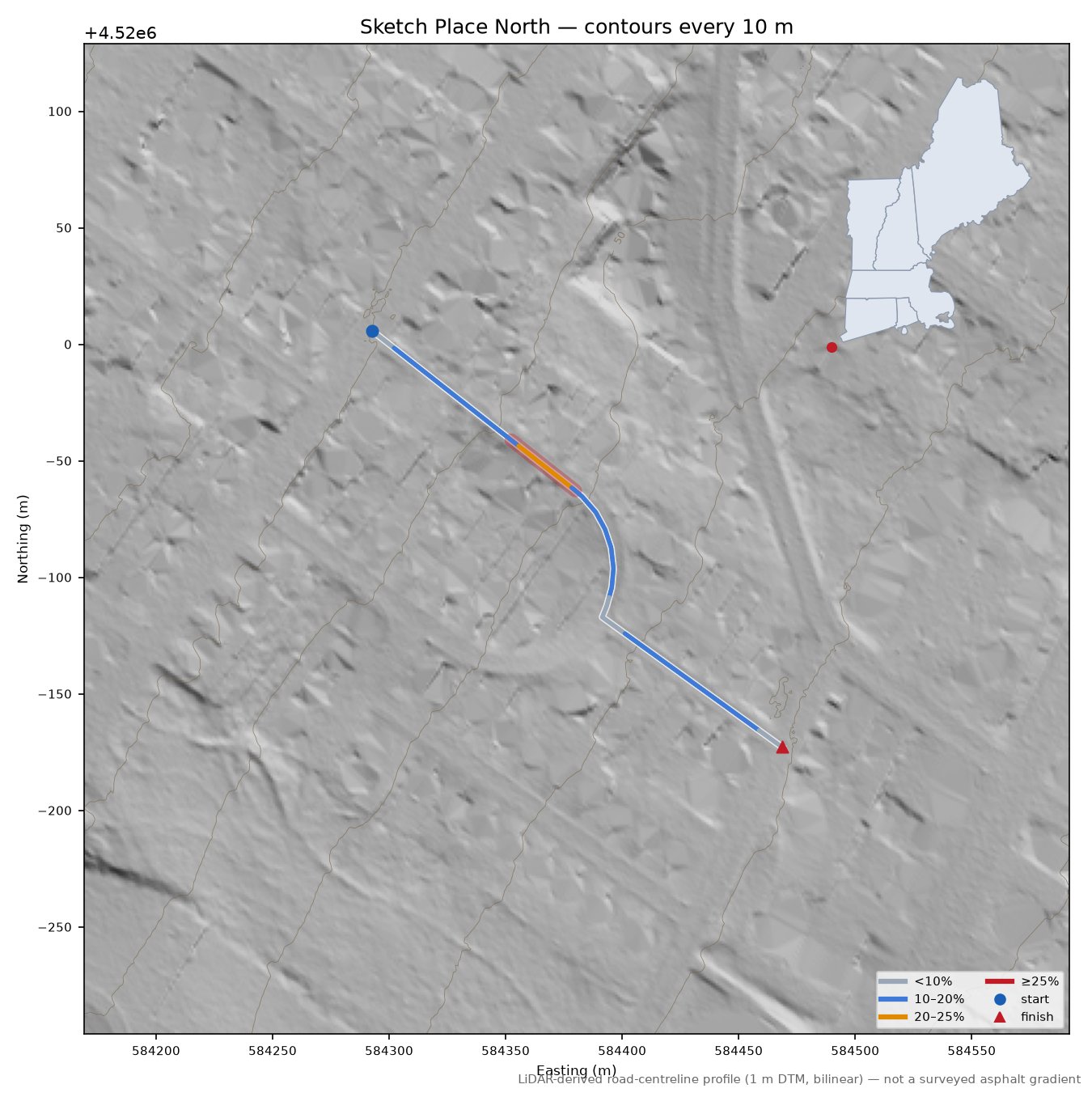Sketch Place North LiDAR hillshade map with contours