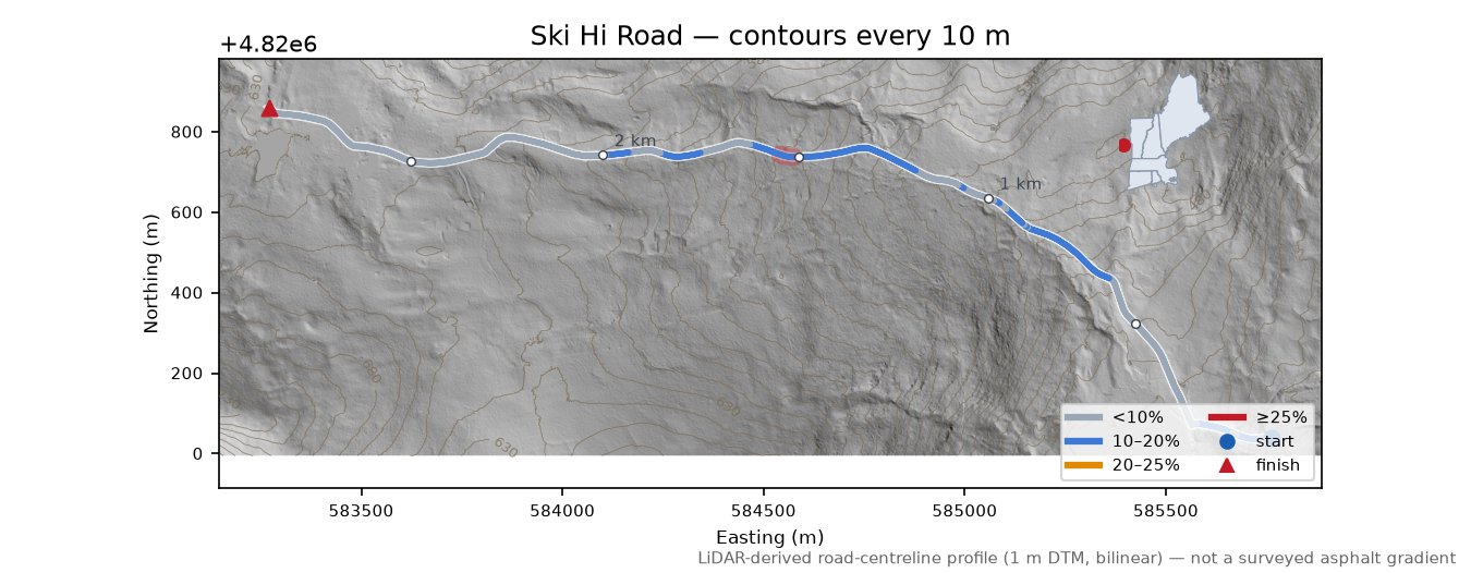 Ski Hi Road LiDAR hillshade map with contours
