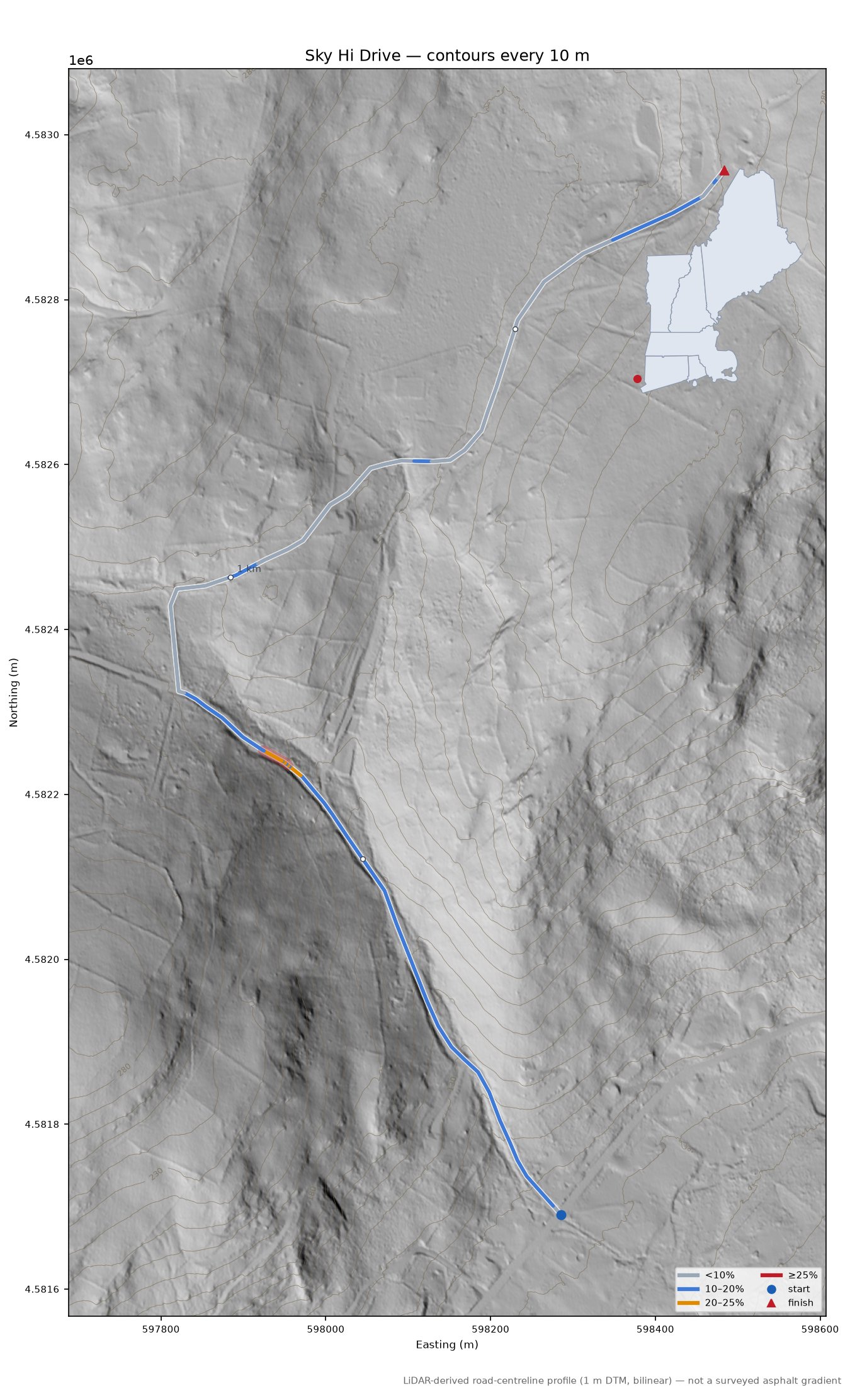 Sky Hi Drive LiDAR hillshade map with contours