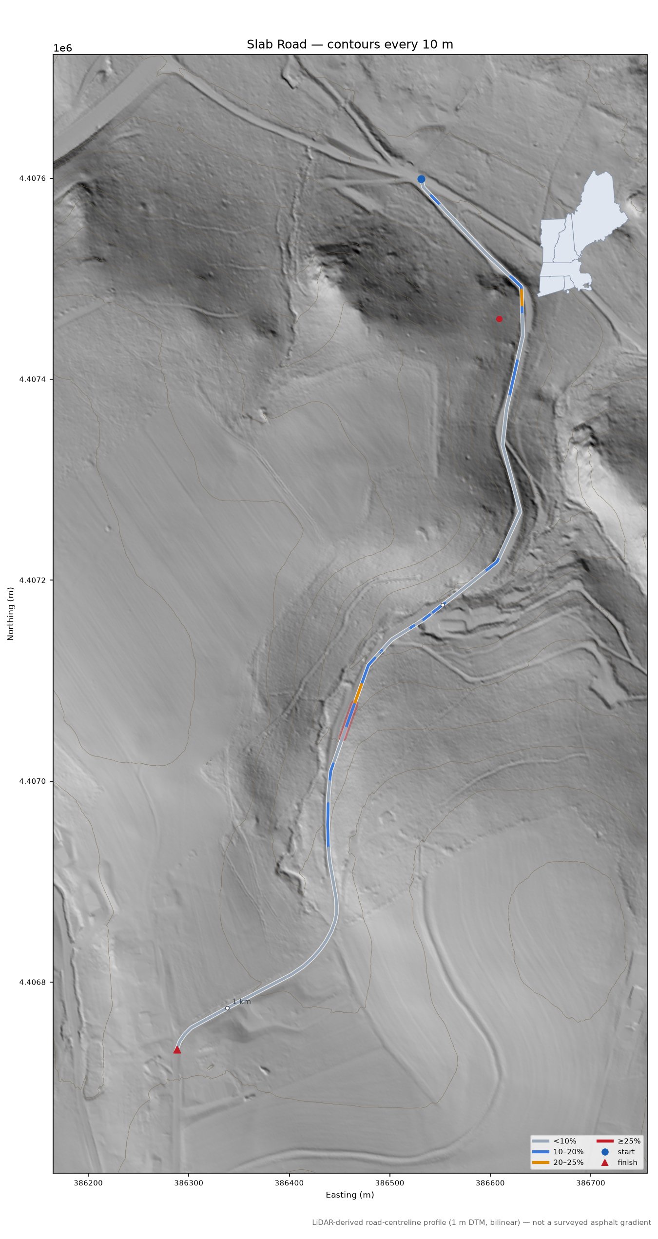 Slab Road LiDAR hillshade map with contours