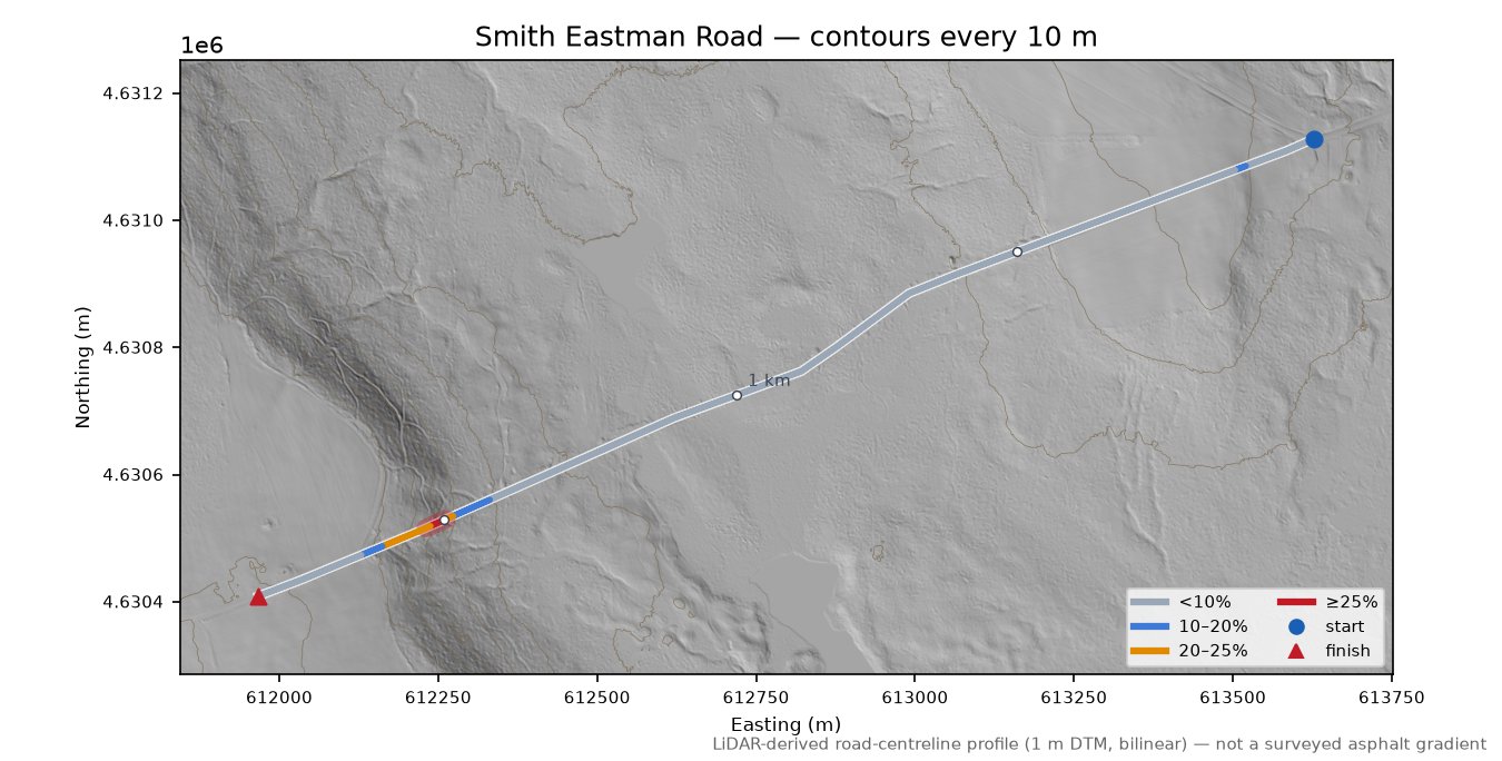 Smith Eastman Road LiDAR hillshade map with contours