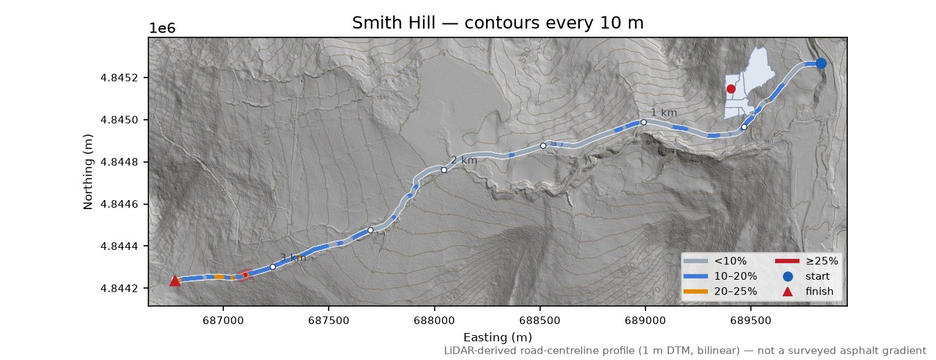 Smith Hill LiDAR hillshade map with contours