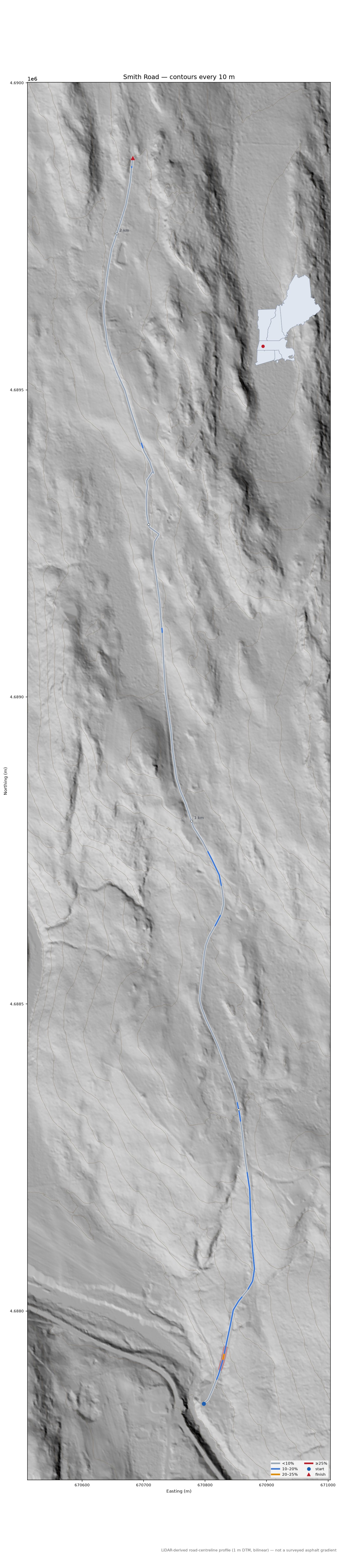 Smith Road LiDAR hillshade map with contours