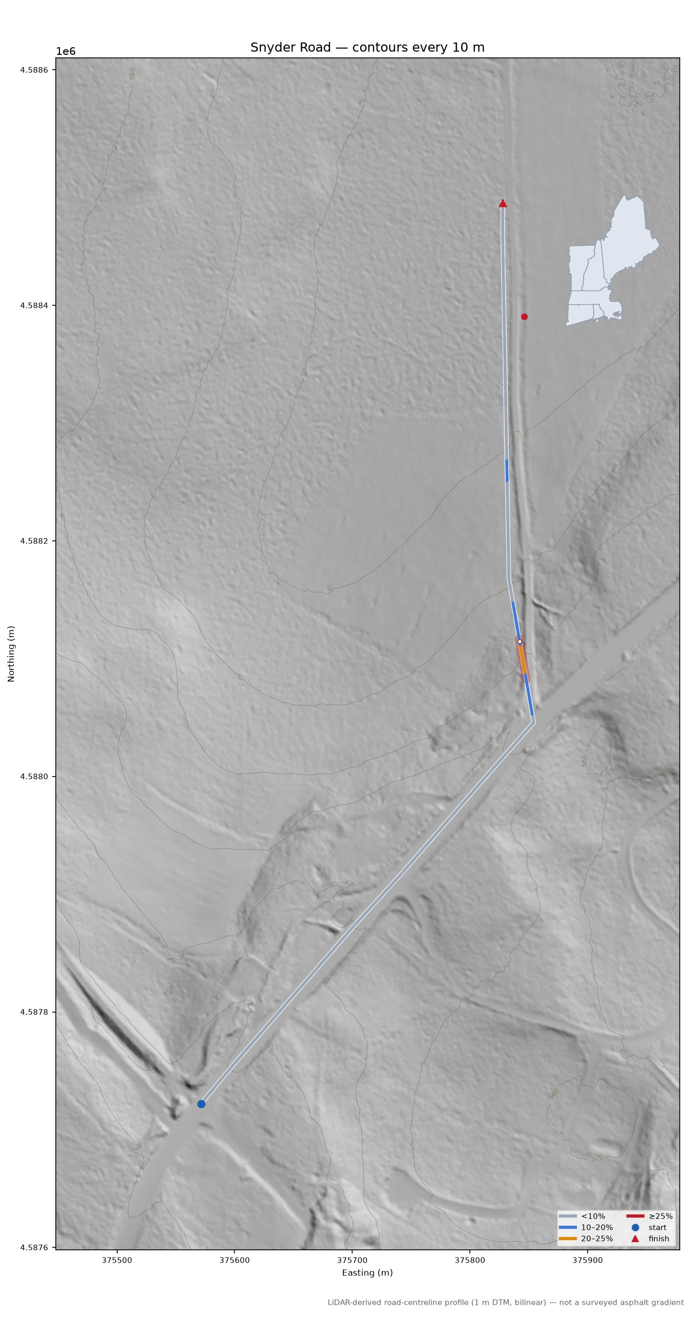 Snyder Road LiDAR hillshade map with contours