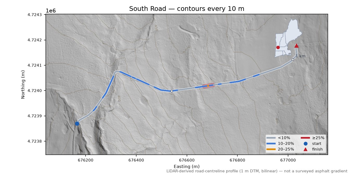 South Road LiDAR hillshade map with contours