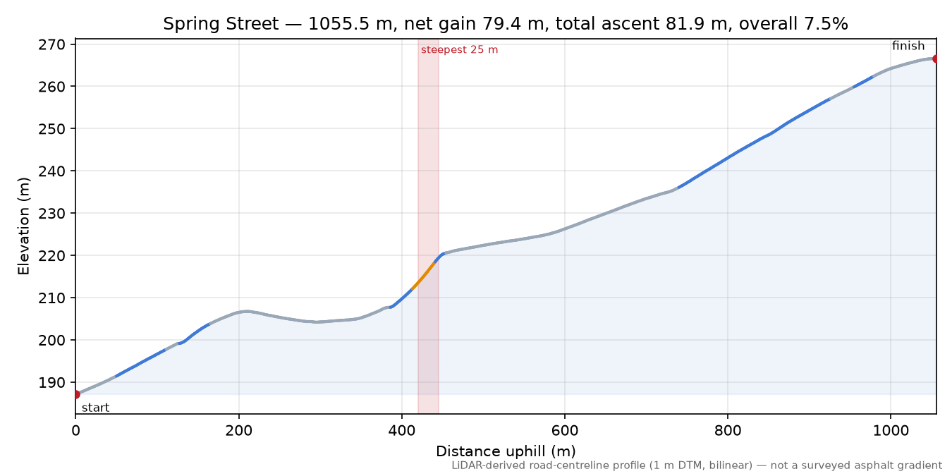 Spring Street elevation profile