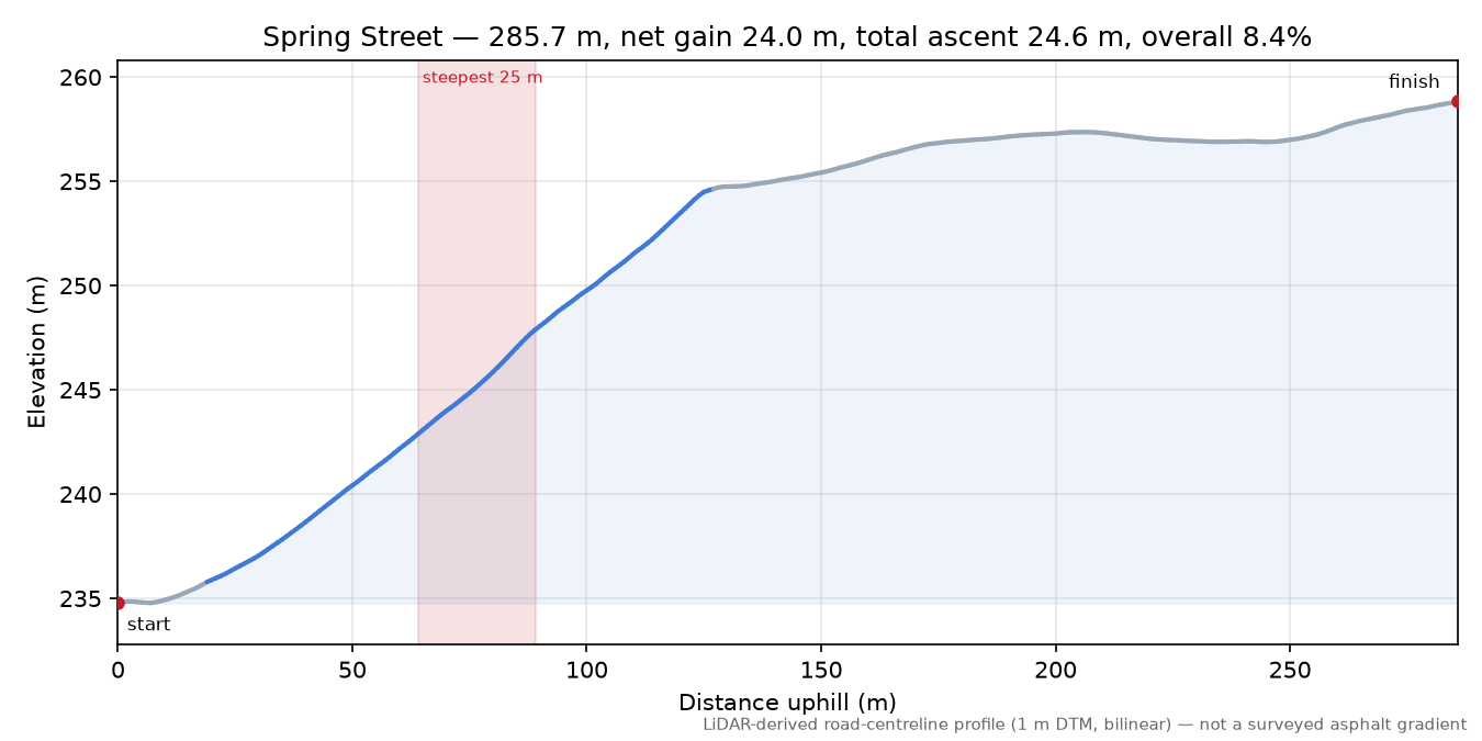 Spring Street elevation profile