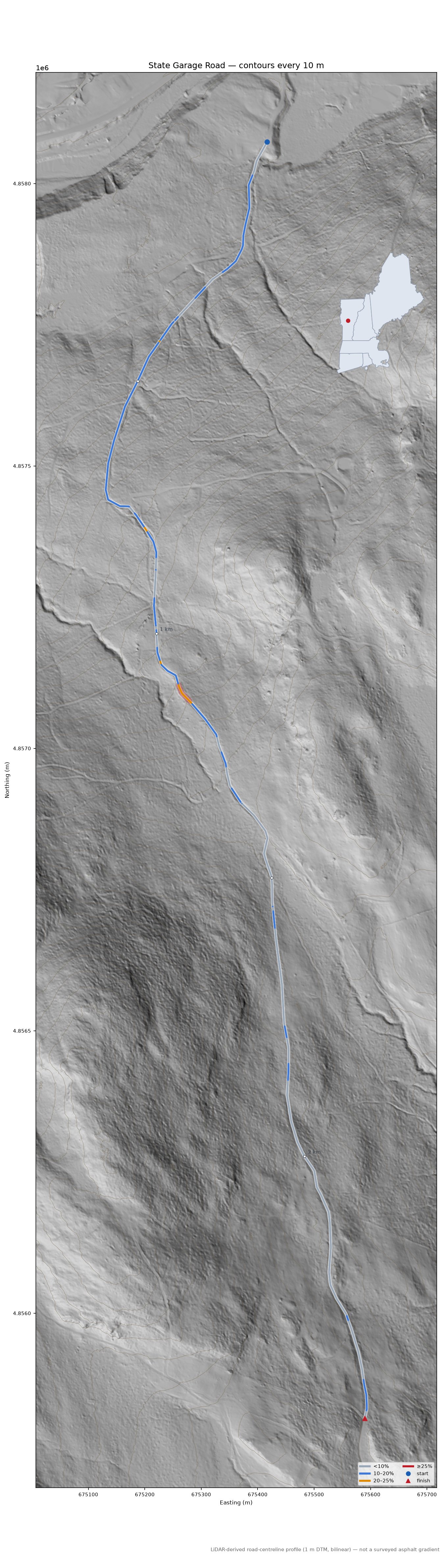 State Garage Road LiDAR hillshade map with contours