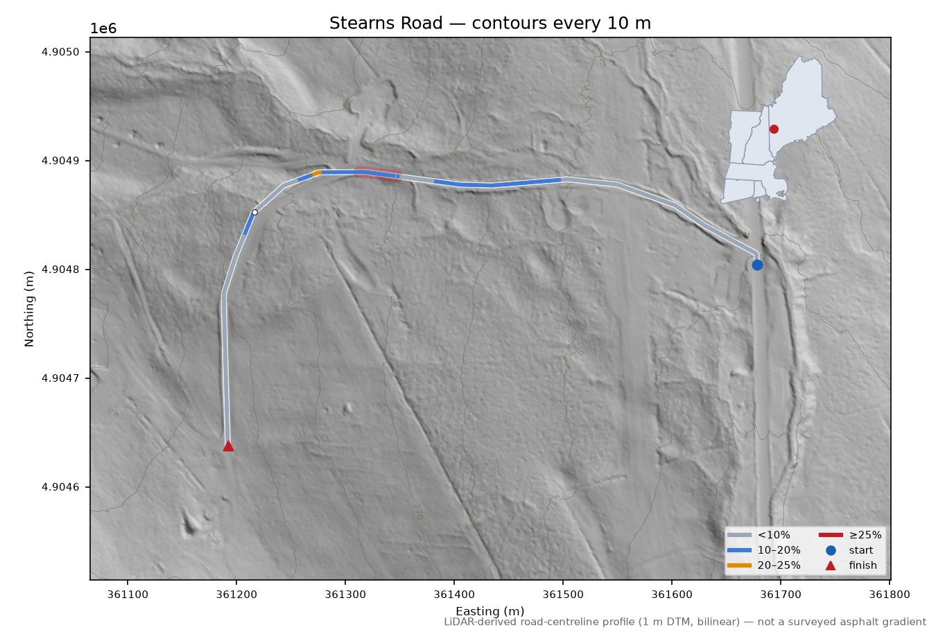 Stearns Road LiDAR hillshade map with contours